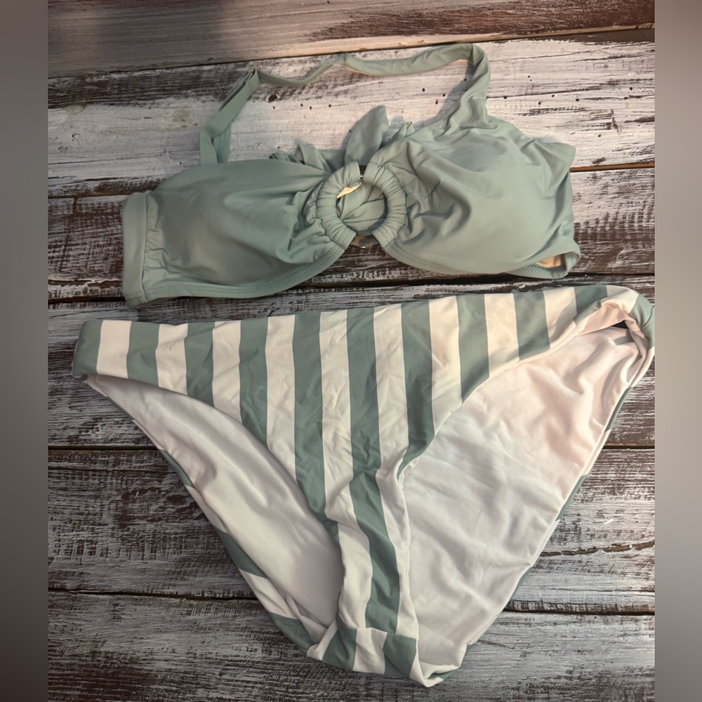 Gianni Bini Mint Green and White Two-Piece Bikini